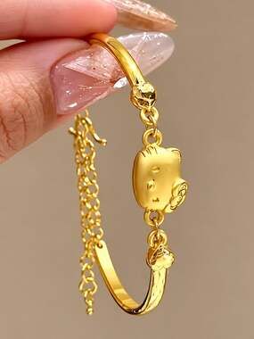 Stainless Steel Gold-Plated Hello Kitty Bracelet – Cute Meets Luxury!